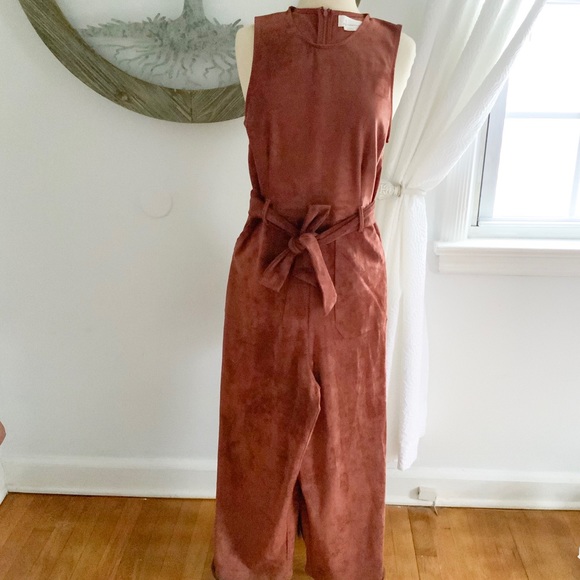 NEW ANTHROPOLOGIE Faux Suede Jumpsuit Chestnut - Picture 4 of 8